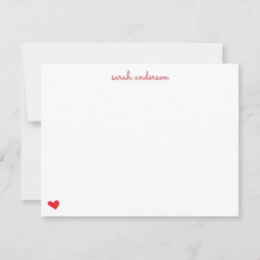 Red Doodle Heart Personalized Stationery ノートカード (正面)