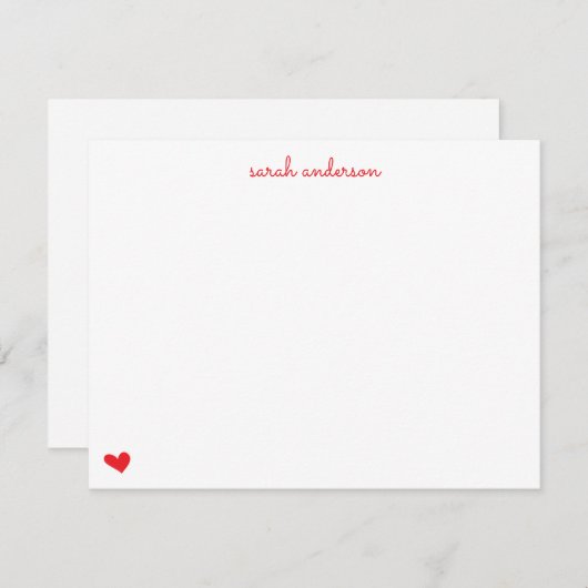 Red Doodle Heart Personalized Stationery ノートカード (正面/裏面)