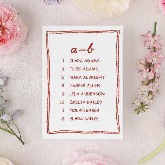 Red Doodle Numeric Wedding Seating Chart Card テーブルナンバー