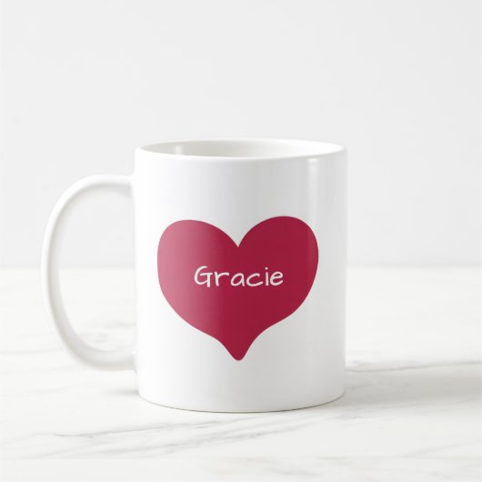 Red Doodled Love Heart with Custom Name or Text コーヒーマグカップ (左)
