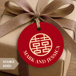 Red Double Happiness Wedding Round Favor Tags フェイバータグ
