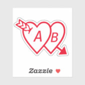 Red Double Hearts with Cupids Arrow and Initials シール (シート)