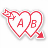 Red Double Hearts with Cupids Arrow and Initials シール (正面)
