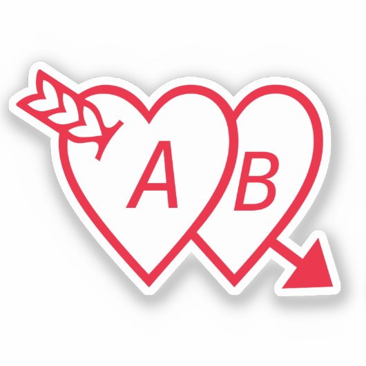 Red Double Hearts with Cupids Arrow and Initials シール (正面)