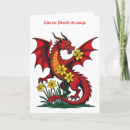 Red Dragon Amongst Daffodil Flowers カード