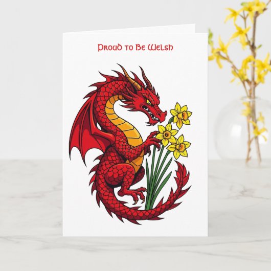 Red Dragon And Daffodils Design カード (黄色い花)
