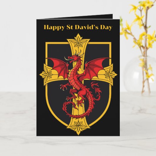 Red Dragon And Medieval Cross カード (黄色い花)