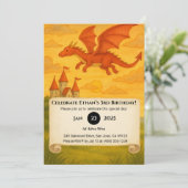 Red Dragon Flying Over Cliffside Castle Birthday 招待状 (スタンド正面)