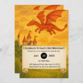 Red Dragon Flying Over Cliffside Castle Birthday 招待状 (正面/裏面)