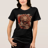 Red Dragon in Storm with Chrysanthemums トライブレンドTシャツ (正面)
