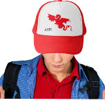 Red dragon name boy キャップ<br><div class="desc">A red dragon icon on a white background.  Customize and add a name,  black colored rustic,  comics style fonts/letters</div>