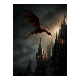 Red Dragon Over Gothic Castle ポスター