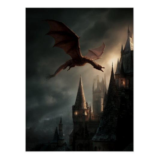 Red Dragon Over Gothic Castle ポスター (正面)