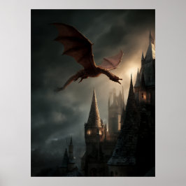 Red Dragon Over Gothic Castle ポスター