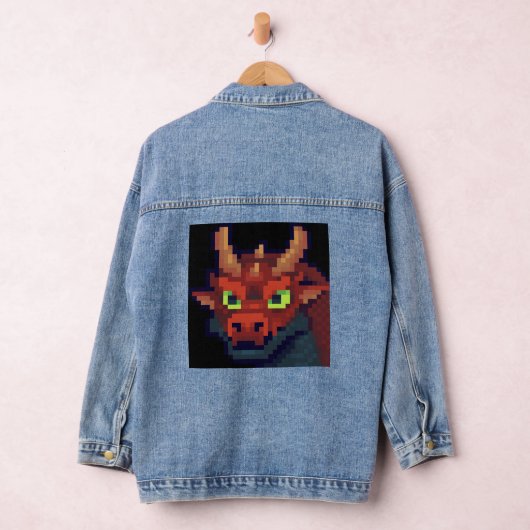 Red Dragon, rode draak, pixelart デニムジャケット (ハンガー)