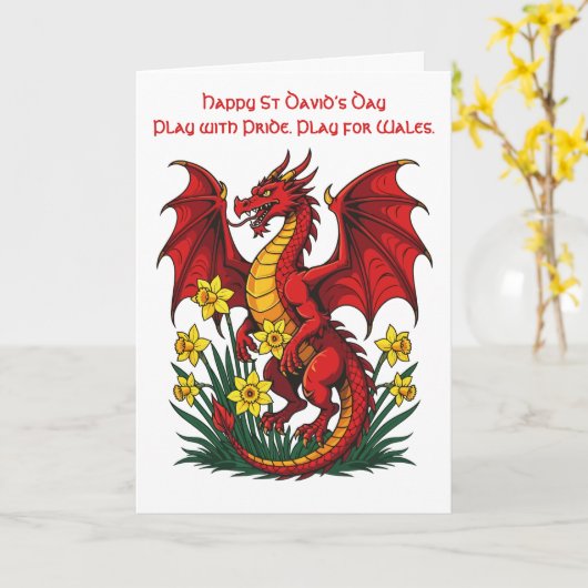 Red Dragon Stood Amongst Daffodils カード (黄色い花)