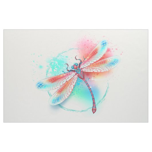 Red dragonfly on watercolor background ファブリック (ヤード)