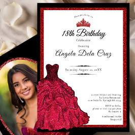 Red Dress and Tiara 18th Birthday Debut 招待状