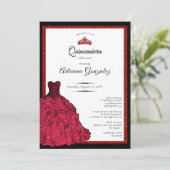 Red Dress and Tiara Custom Photo Quinceanera 招待状 (スタンド正面)