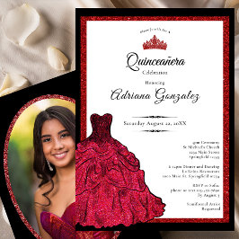 Red Dress and Tiara Custom Photo Quinceanera 招待状