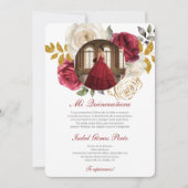 Red dress Quinceanera with picture in Spanish 招待状 (正面)
