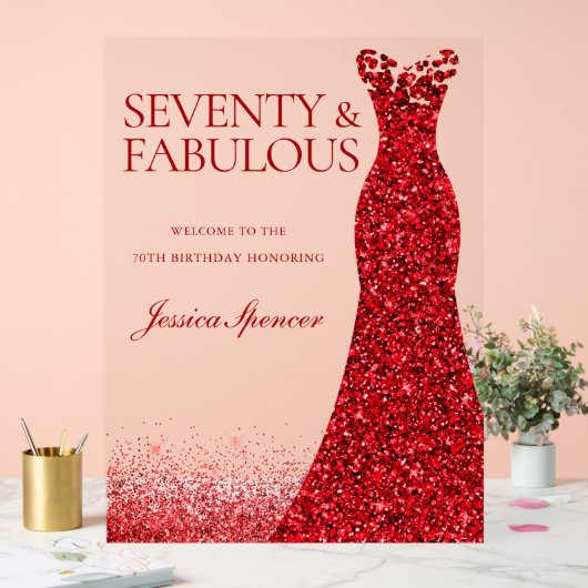 Red Dress Seventy & Fabulous 70th Birthday Party アクリルサイン (ウェディング)