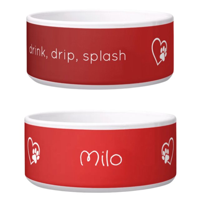 Red 'drink drip splash' Dog Name Bowl ボウル (クリエイターアップロード済み)