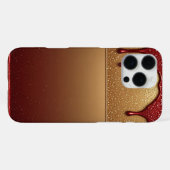 Red Dripping Paint Sparkling Gold Luxe Art Glow ✨ iPhoneケース (裏面横)