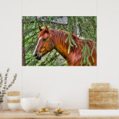 Red Dun Mare Horse in a Forest ウマ科の Photo ポスター (キッチン)