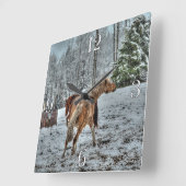 Red Dun & Palomino Winter Horses in Snow photo スクエア壁時計 (傾斜)