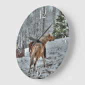 Red Dun & Palomino Winter Horses in Snow photo ラージ壁時計 (傾斜)