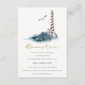 RED DUSKY BLUE LIGHTHOUSE SEA WEDDING RECEPTION エンクロージャーカード (正面)