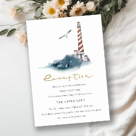 RED DUSKY BLUE LIGHTHOUSE SEA WEDDING RECEPTION エンクロージャーカード