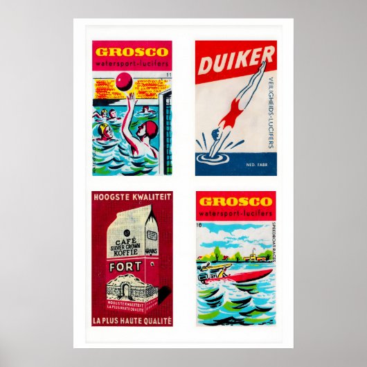 Red Dutch Matchbox Labels Grid Print, Vintage ポスター (正面)