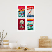 Red Dutch Matchbox Labels Grid Print, Vintage ポスター (キッチン)