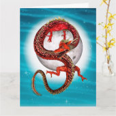 Red Eastern Dragon - Mythical Fantasy Creature カード (黄色い花)