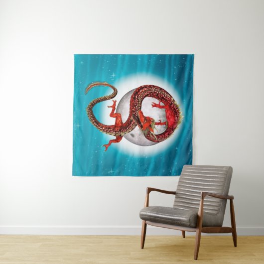 Red Eastern Dragon - Mythical Fantasy Creature タペストリー (インサイチュ(横))