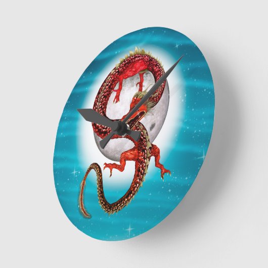 Red Eastern Dragon - Mythical Fantasy Creature ラウンド壁時計 (傾斜)