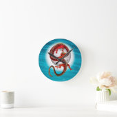 Red Eastern Dragon - Mythical Fantasy Creature ラウンド壁時計 (ホーム)