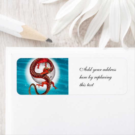 Red Eastern Dragon - Mythical Fantasy Creature ラベル (インサイチュ)