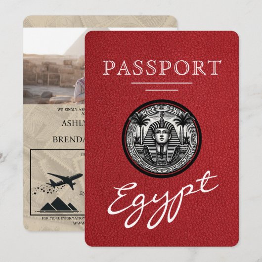 Red Egypt Passport Wedding Invitation 招待状 (正面/裏面)