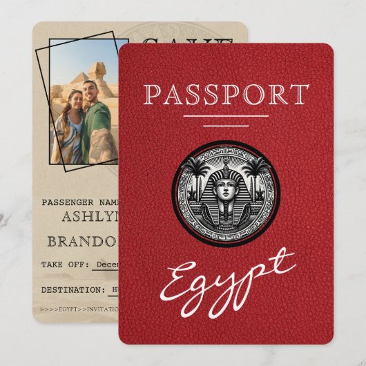 Red Egypt Passport Wedding Save the Date セーブザデート (正面/裏面)