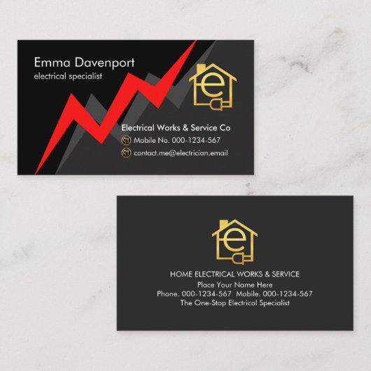 Red Electric Lightning Power Bolt 名刺 (正面/裏面)