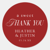 Red Elegant A Sweet Thank You Wedding Favor ラウンドシール (正面)