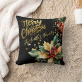 Red Elegant Family Gold Glitter Script Christmas  クッション (ブランケット)