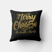 Red Elegant Family Gold Glitter Script Christmas  クッション (裏面)