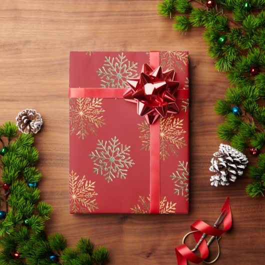 Red Elegant Gold Snowflake Pattern New Year winter ラッピングペーパー (クリスマスギフト)