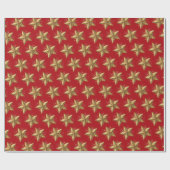 Red Elegant Gold Stars Pattern New Year winter ラッピングペーパー (フラット)