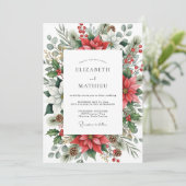 Red Emerald Green Lush Winter Wedding 招待状 (スタンド正面)