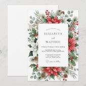 Red Emerald Green Lush Winter Wedding 招待状 (正面/裏面)